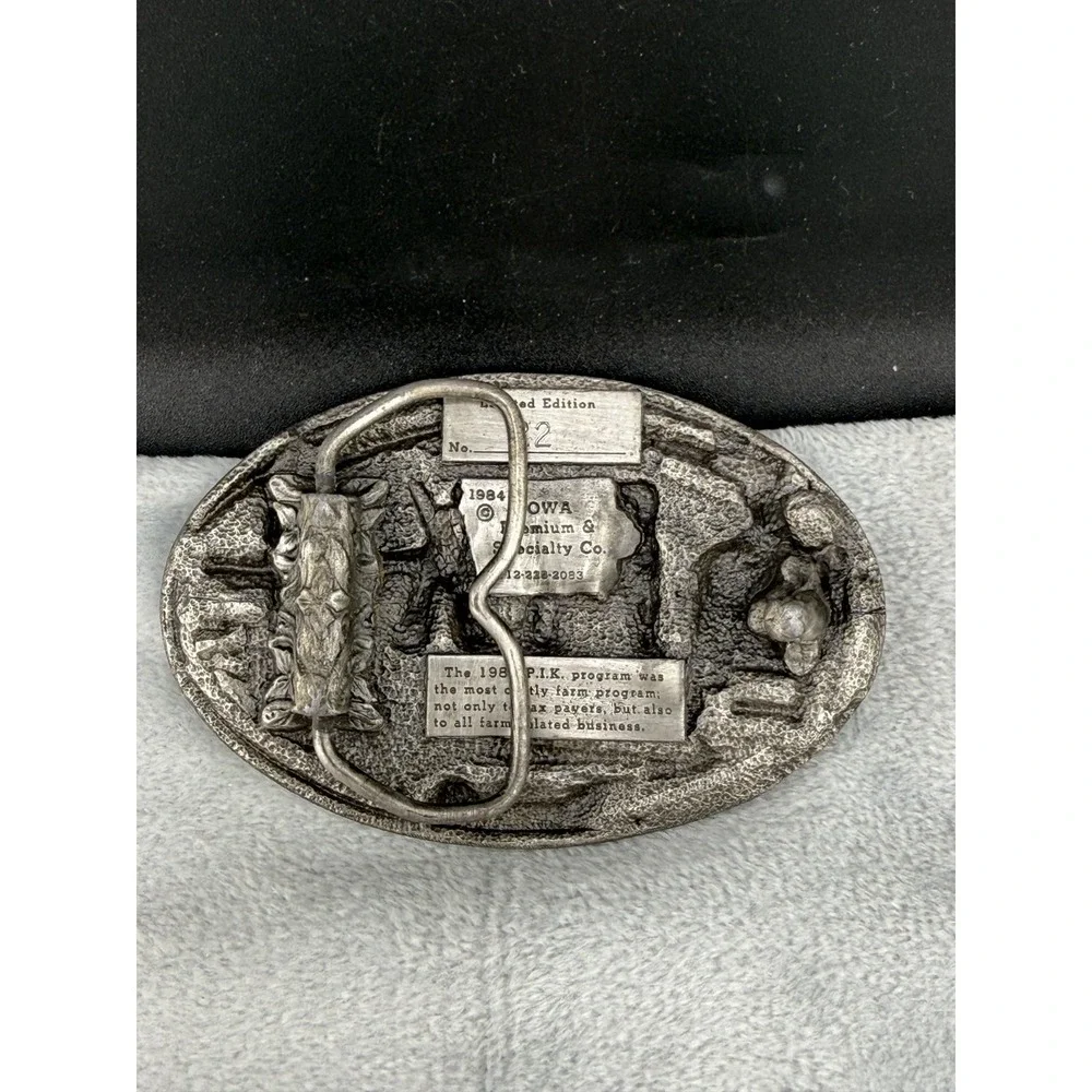 Vintage Iowa Premium & Specialty Co Belt Buckle Silver PIK Agribusiness 1984